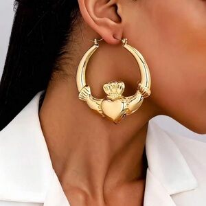 Big Chunky Claddagh Hoop Earrings Irish